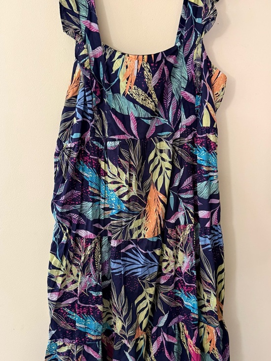 beachlunchlounge Dresses & Skirts - beachlunchlounge Navy Tropical Leaf Print Dress, Open Back, XXXL